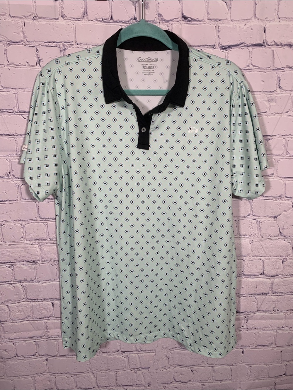 Good Good Golf Polo Womens Blue Diamond Print Size 2X Preppy Golf Prep Casual